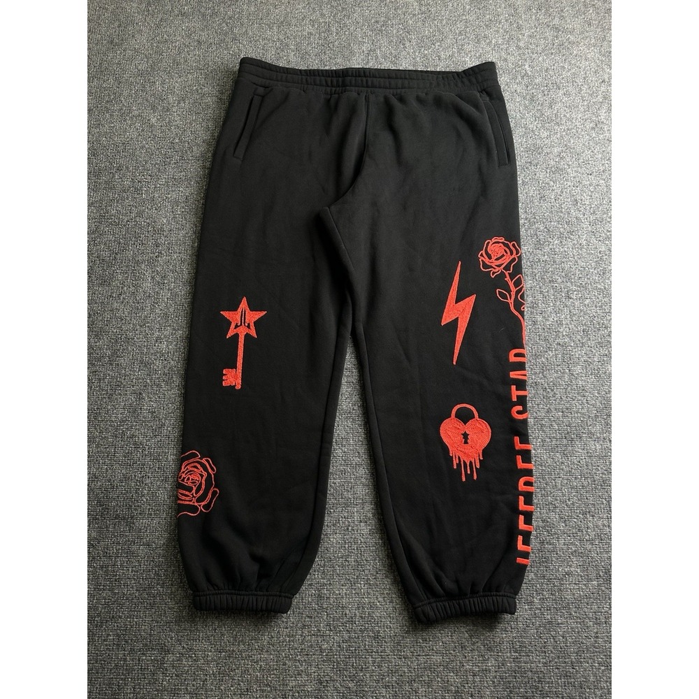 Women's Jeffree Star Cosmetics Black Red Embroidered Sweatpants Joggers Size 3XL